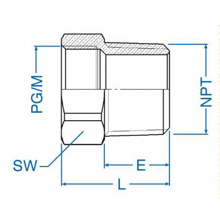M20x1.5 to NPT 3/8" - Liquid Tight Strain Reliefs - Adapter / Nickel-Plated Brass