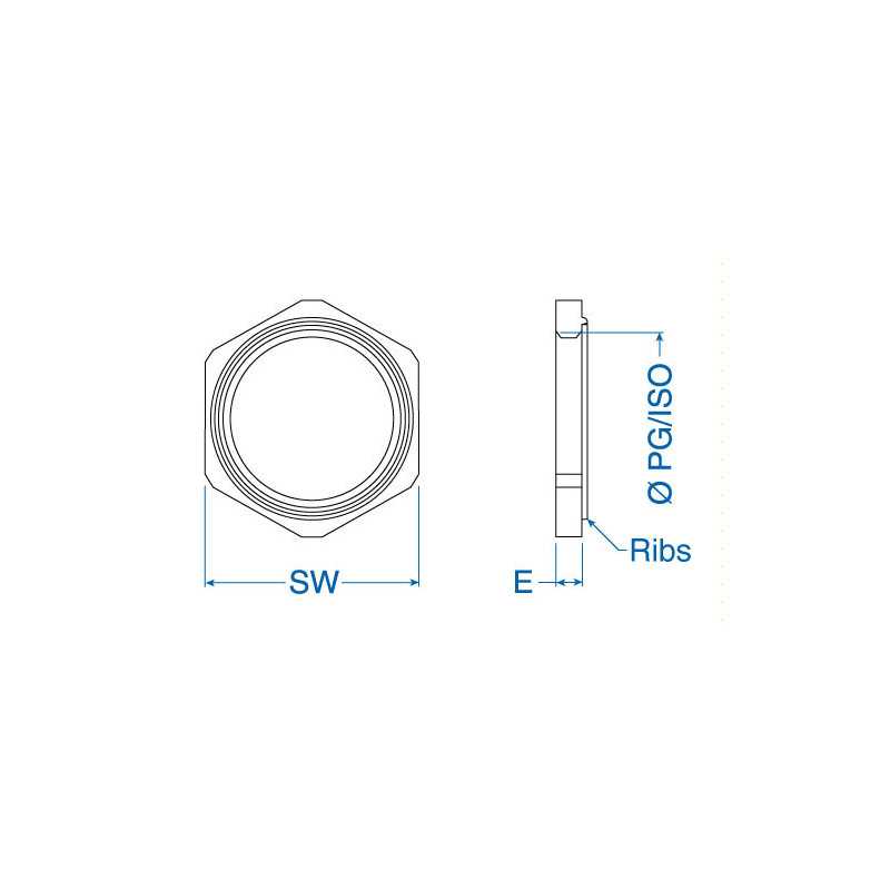 Cable Gland Locknut, Ribbed - PG36 Nickel-plated brass