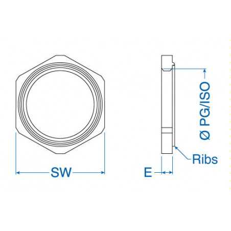 Cable Gland Locknut, Ribbed - M50x1.5 Nickel-plated brass