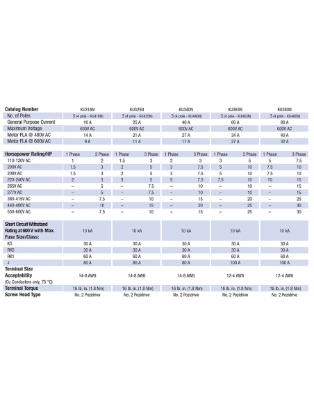 KU325N - 25 A Extended/Direct Handle Motor Disconnect Switch