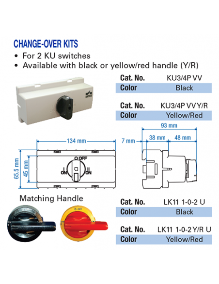 Change-Over Kits - LK11 1-0-2 Y/R U - Yellow/Red Matching Handle - Motor Disconnect Switch