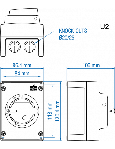 KEM425UL Y/R - 25A - Non-Fused Polycarbonate Enclosed Motor Disconnect Switch