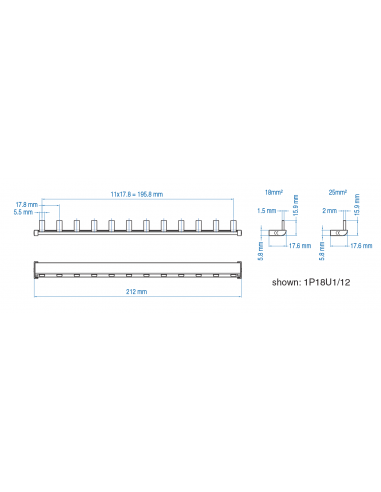 1P18U1/45 - UL 508 & UL 1077 - 1 PHASE BUSBAR - standard spacing