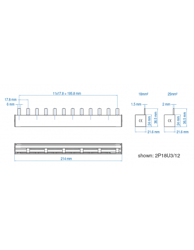 2P25U3/12 - UL 508 & UL 1077 - 2 PHASE BUSBAR - standard spacing