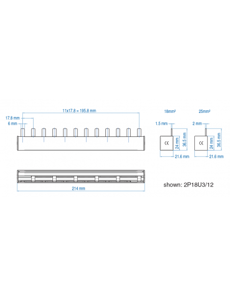 2P25U3/46 - UL 508 & UL 1077 - 2 PHASE BUSBAR - standard spacing