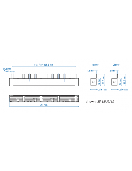 3P25U3/54 - UL 508 & UL 1077 - 3 PHASE BUSBAR - standard pole spacing