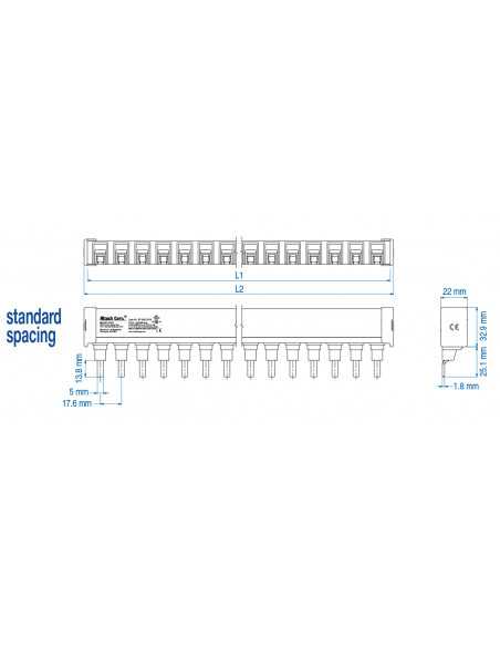 1P25ULC3/9 - UL 489 - 1 PHASE CUTTABLE BUSBAR - standard spacing