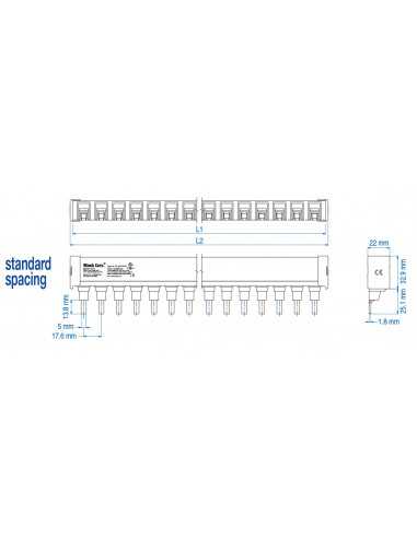 1P25ULC3/48 - UL 489 - 1 PHASE CUTTABLE BUSBAR - standard spacing