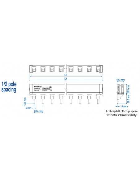 1P18ULC3H/30 - UL 489 - 1 PHASE CUTTABLE BUSBAR - auxiliary spacing