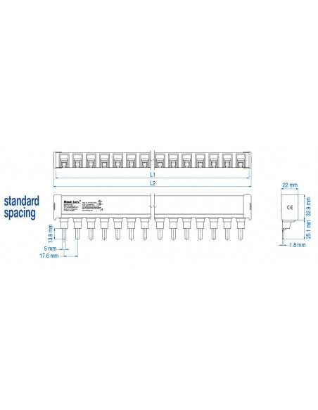 3P18ULC3/6 - UL 489 - 3 PHASE CUTTABLE BUSBAR - standard spacing