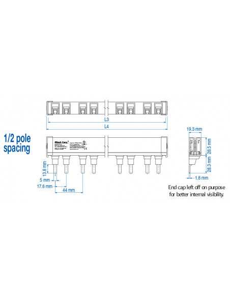2P25ULC3H/18 - UL 489 - 2 PHASE CUTTABLE BUSBAR - auxiliary spacing