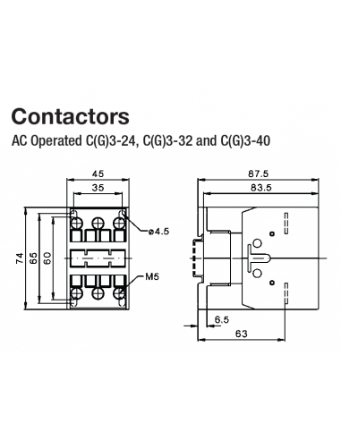 A16PC3-40A00-AC180V PC Series Contactors - 40A Frame (1 Phase, 3 Phase)