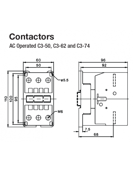 A16PC3-62A00-AC24V PC Series Contactors - 74A Frame (1 Phase, 3 Phase)