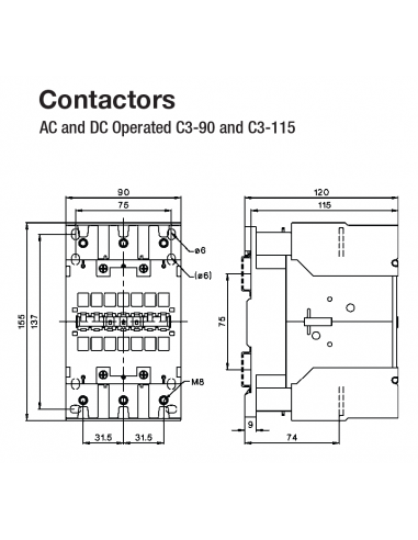 A16PC3-90A00-230V PC Series Contactors - 115A Frame (1 Phase, 3 Phase)