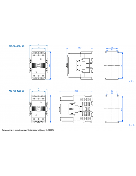 MC-75A-DC24V MC Series Contactors - 3 Pole 100AF Frame DC