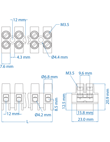 40.510 Terminal Strip, Panel Mount, ATSF6/2, 10 Pole, 12mm spacing, 600V, 40A