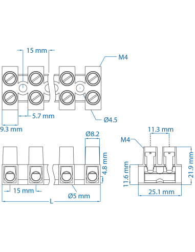 HE10WPR/12 Eurostrip, 12 pole,15mm spacing, flatbase, 50A, 300V, 18-8AWG