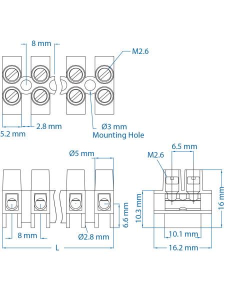 HE1HWPR/12 Eurostrip, 12 pole, 8mm spacing, standoff, 20A, 600V, 24-12AWG