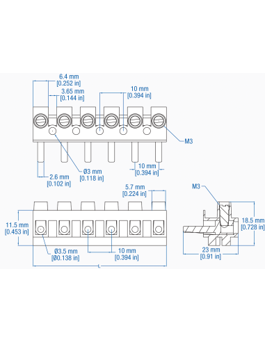 HE42SST/09 Eurostrip plug, 9 pole, 10mmPS, Standoff, 20A, 600V, 24-10AWG