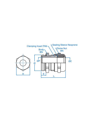 4220355 - PG16 5-12 mm Cable Gland Standard Straight-Through Nickel Plated Brass