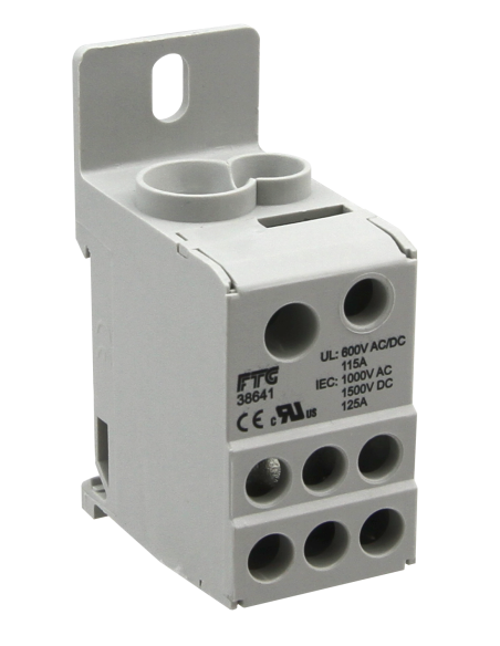 38641 - 1 - Pole 125A Plated aluminum Power Distribution Block