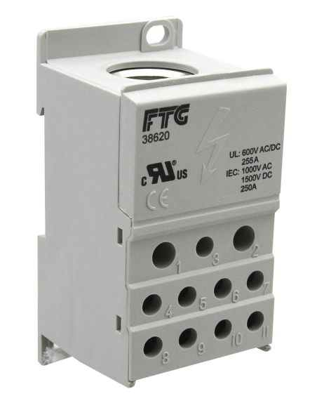 38620 - 1 - Pole 250A Nickel plated Brass Power Distribution Block