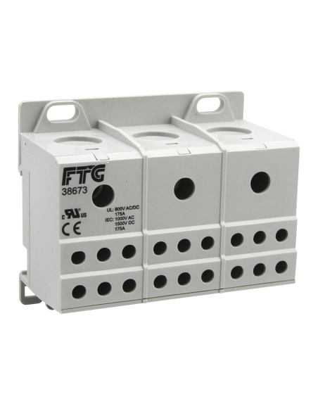 38673 - 3 - Pole 175A Plated aluminum Power Distribution Block