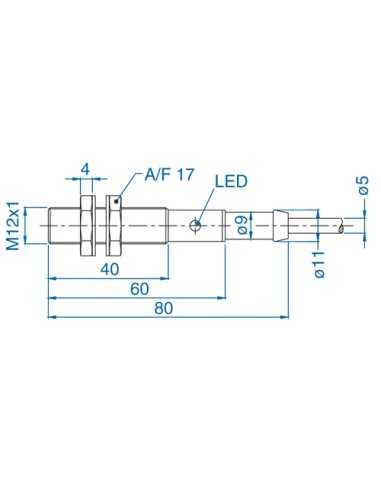 AIS12F02AN024-2M - M12 Flush Mount Cylindrical Sensor, DC - 3 WIRE-STANDARD