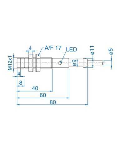 AIS12N04UP024-2M - M12 Non-Flush Mount Cylindrical Sensor, DC - 2 WIRE-STANDARD