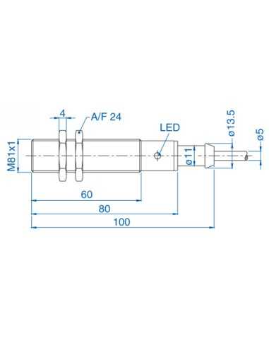 AIS18F05AP024-2M - M18 Flush Mount Cylindrical Sensor, DC - 3 WIRE-STANDARD