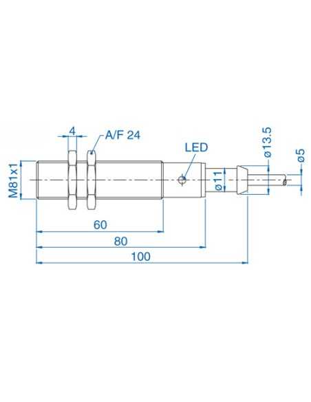 AIS18F05AP024-2M - M18 Flush Mount Cylindrical Sensor, DC - 3 WIRE-STANDARD