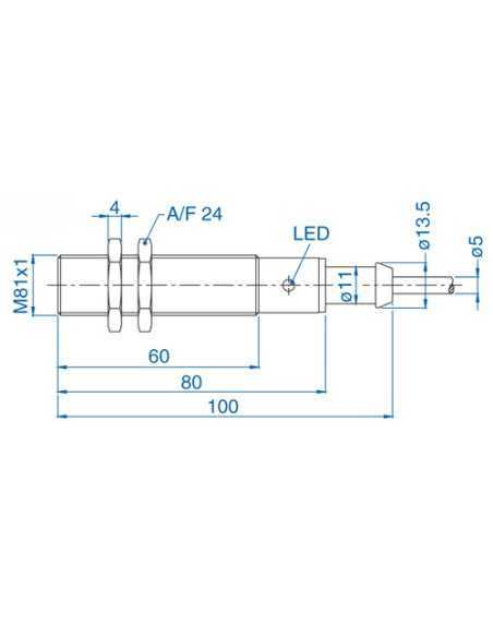 AIS18F05UP024-2M - M18 Flush Mount Cylindrical Sensor, DC - 3 WIRE-STANDARD